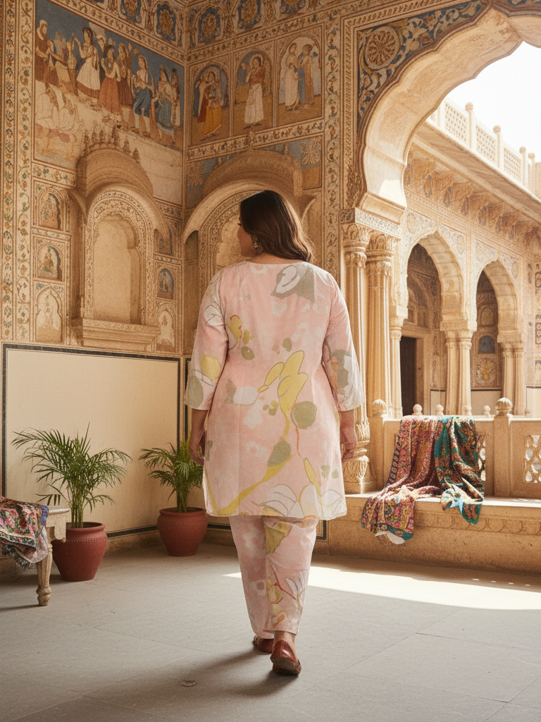 Pink Contemporary Printed Two-Piece Lounge Set