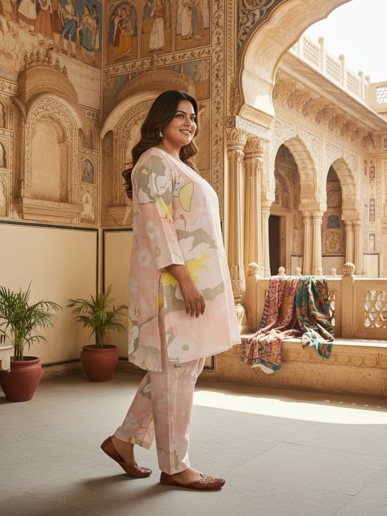 Pink Contemporary Printed Two-Piece Lounge Set