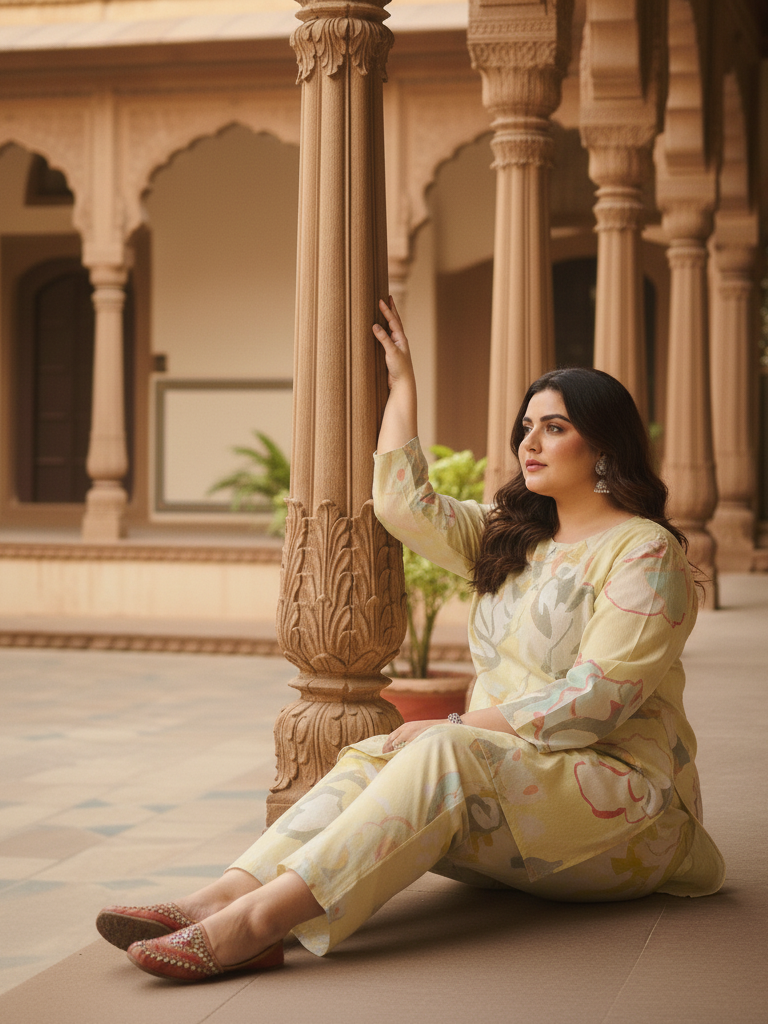 Yellow Contemporary Printed Two-Piece Lounge Set