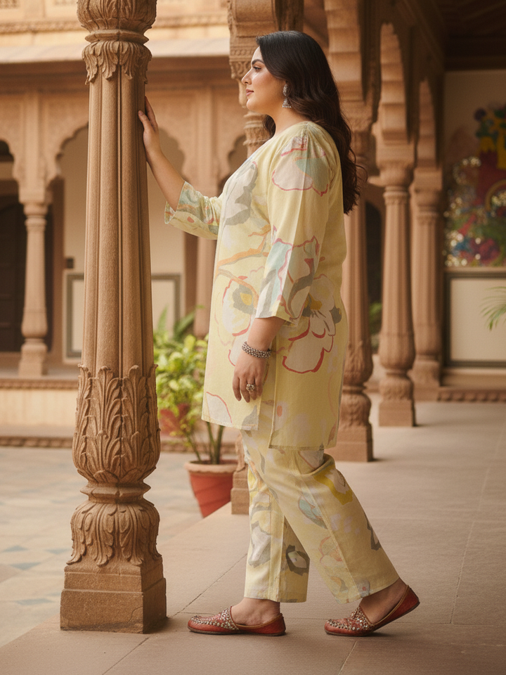 Yellow Contemporary Printed Two-Piece Lounge Set