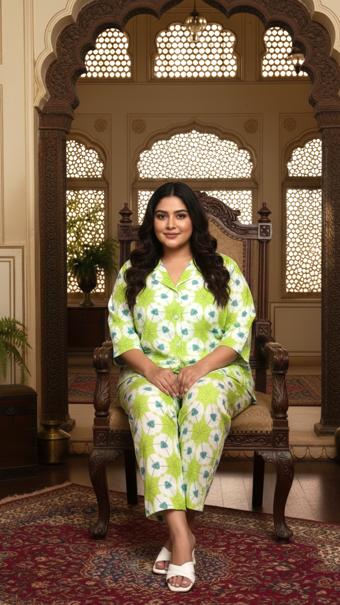 Oversized Green Abstract Print Lounge Co-ord