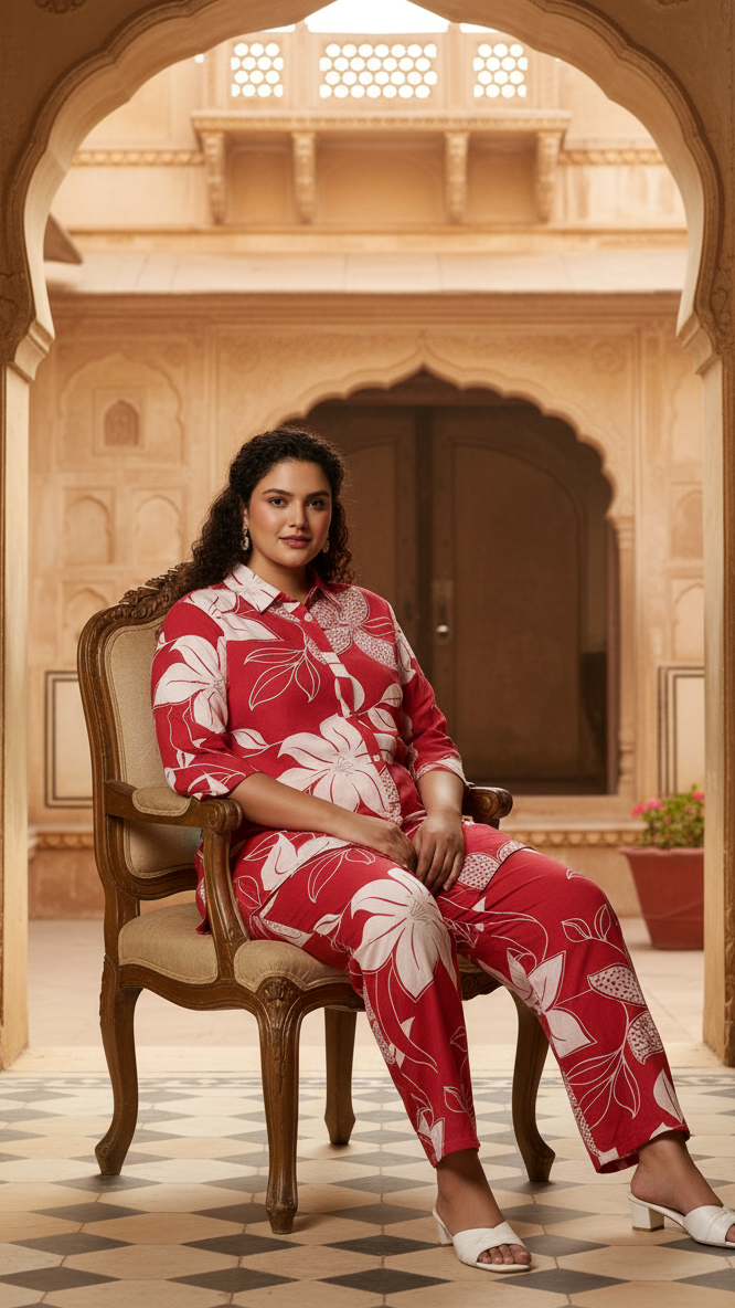 Plus Size Scarlet Floral Shirt & Pant Co-ord