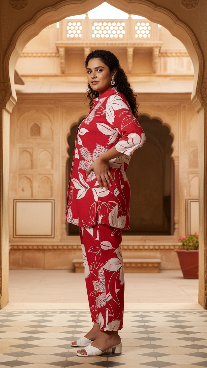 Plus Size Scarlet Floral Shirt & Pant Co-ord