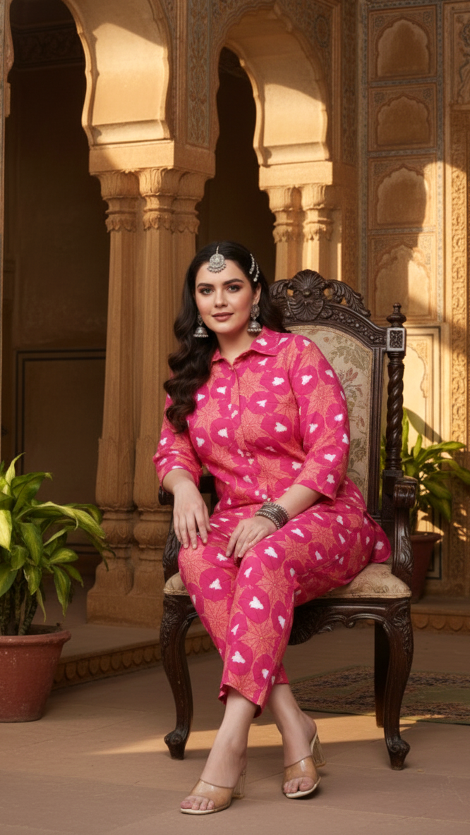 Hot Pink Tribal Print Cotton Cord Set