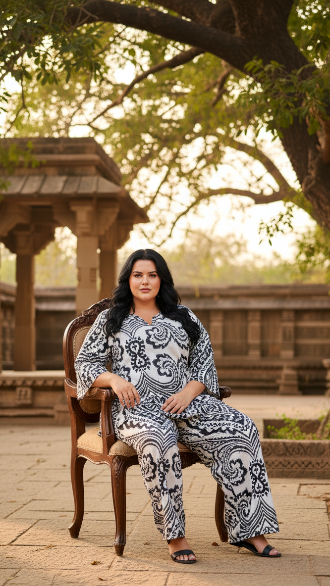 Black & White Paisley Print Cotton Co-ord Set