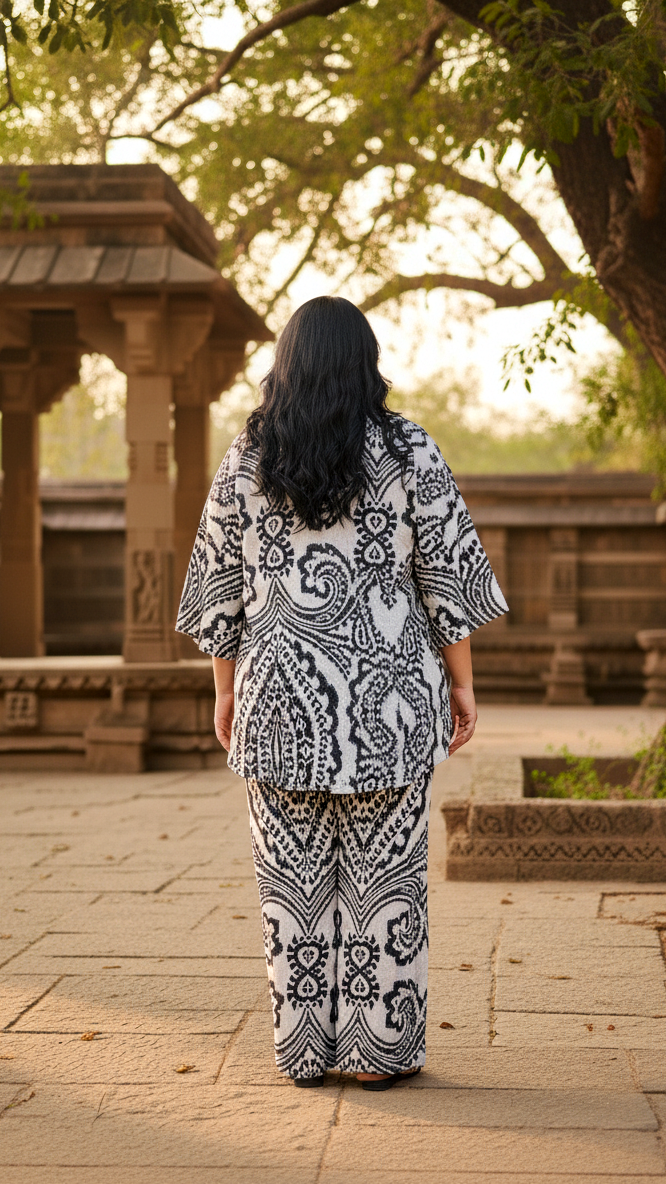 Black & White Paisley Print Cotton Co-ord Set