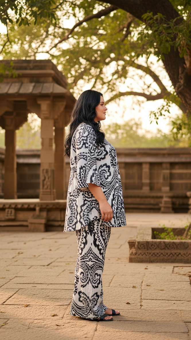 Black & White Paisley Print Cotton Co-ord Set