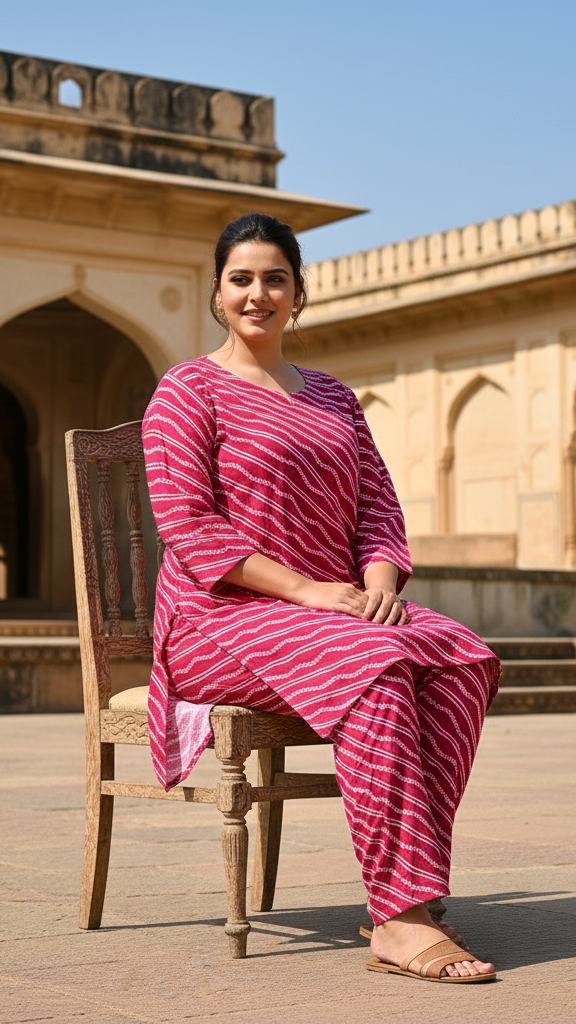 Plus Size Pink Printed Cotton Co-ord Set – Comfortable Everyday Wear for Women