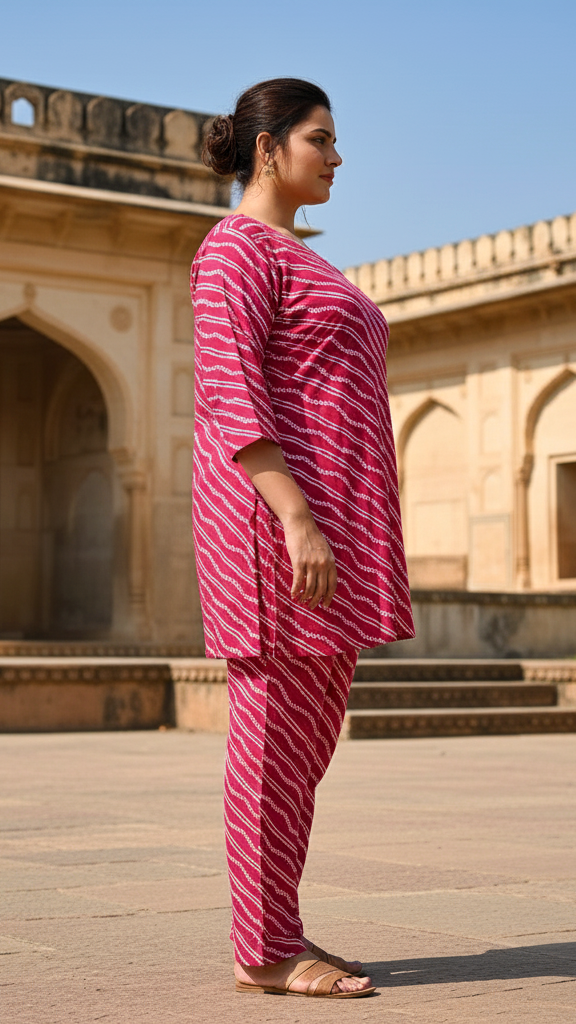 Plus Size Pink Printed Cotton Co-ord Set – Comfortable Everyday Wear for Women