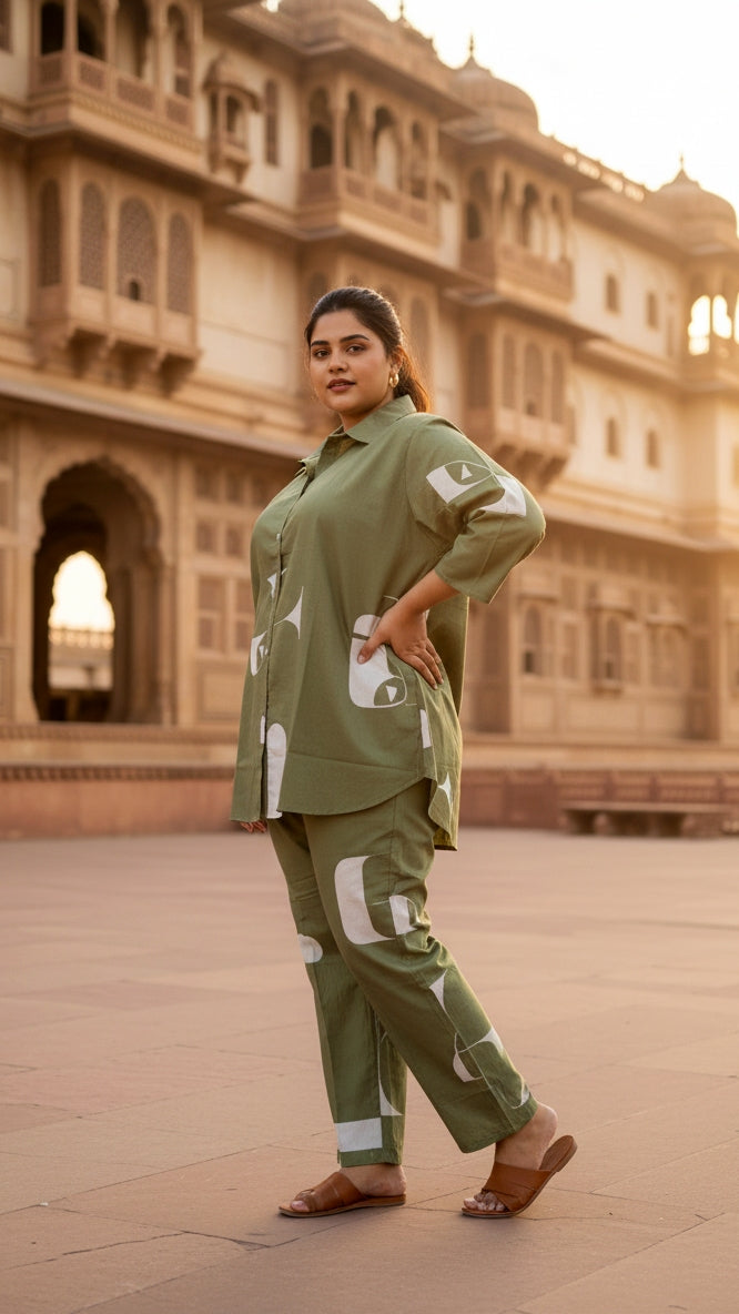 Plus Size Green Cotton Co-ord Set – Comfortable Everyday Wear for Women