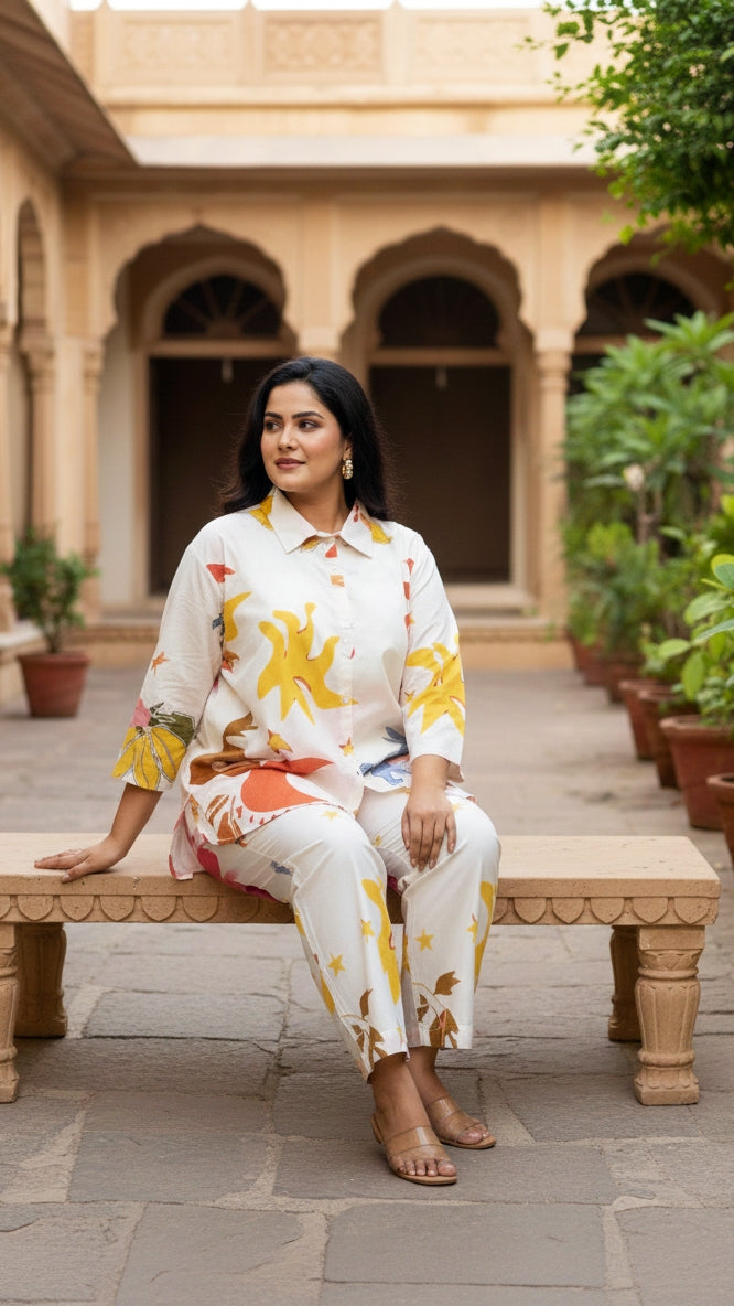 Plus Size White Cotton Co-ord Set – Comfortable Everyday Wear for Women