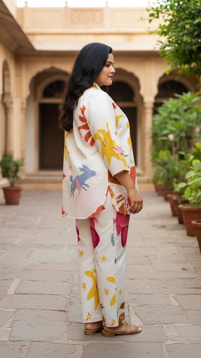 Plus Size White Cotton Co-ord Set – Comfortable Everyday Wear for Women