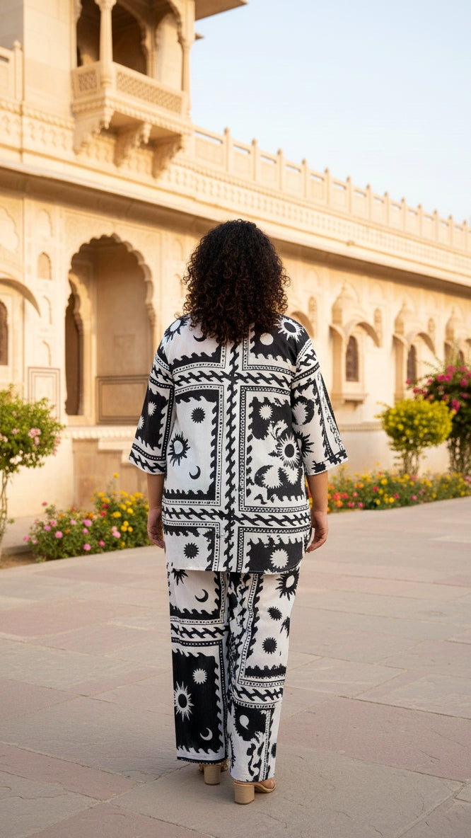 Plus Size Black Abstract Cotton Co-ord Set – Comfortable Everyday Wear