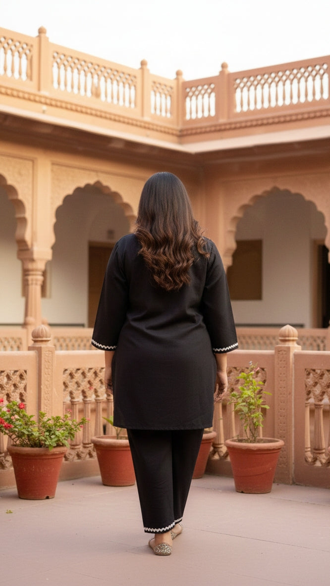 Plus Size Solid Black Cotton Co-ord Set – Comfortable Everyday Wear for Women