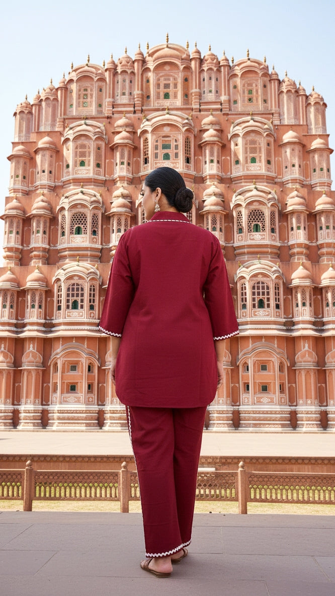 Plus Size Solid Red Cotton Co-ord Set – Comfortable Everyday Wear for Women