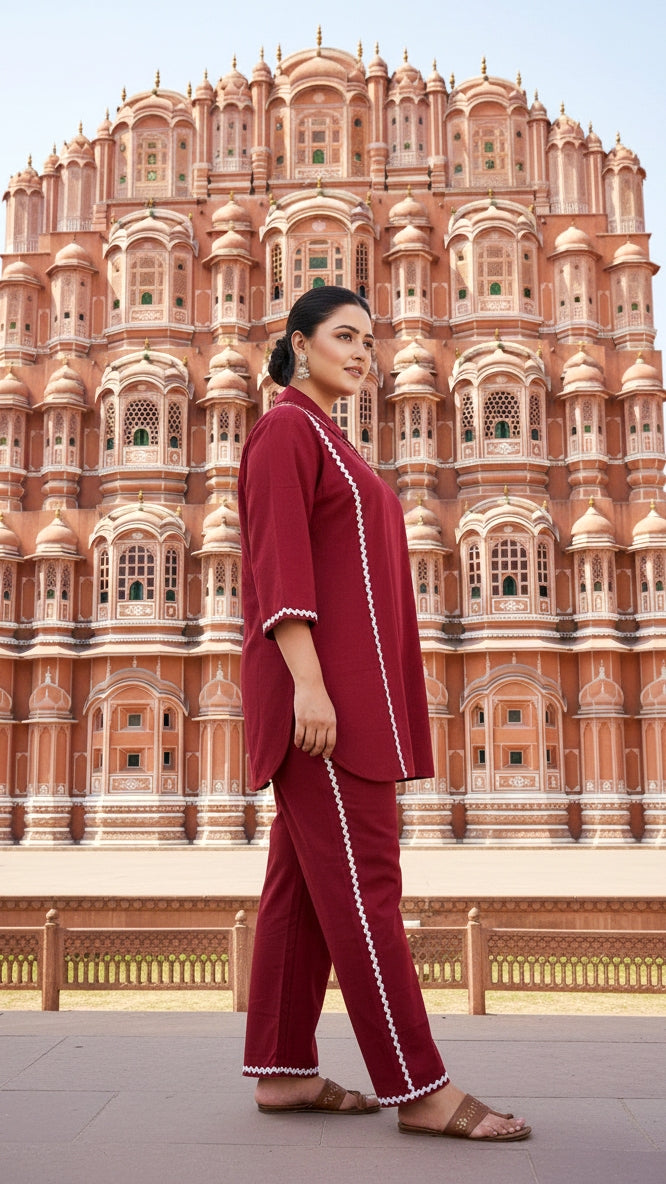 Plus Size Solid Red Cotton Co-ord Set – Comfortable Everyday Wear for Women