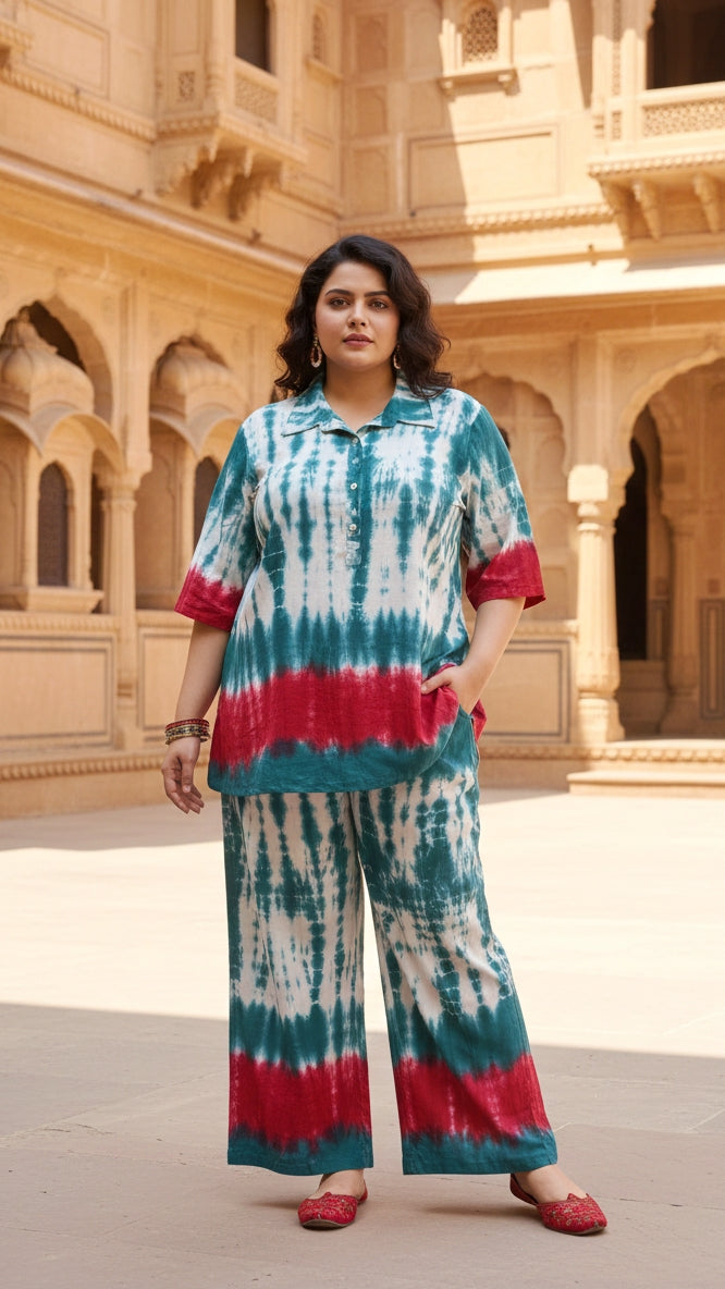 Plus Size Multicolor Cotton Co-ord Set – Comfortable Everyday Wear for Women