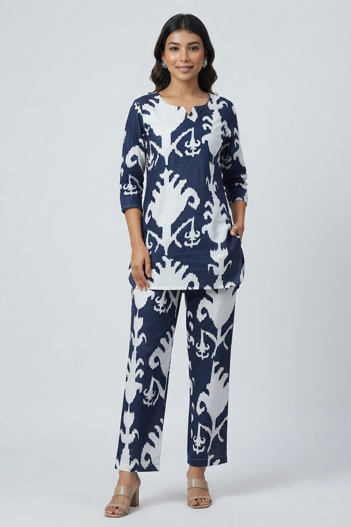 Trendy Blue & White Print Cotton Dream Co-Ord Set – Perfect for Any Occasion