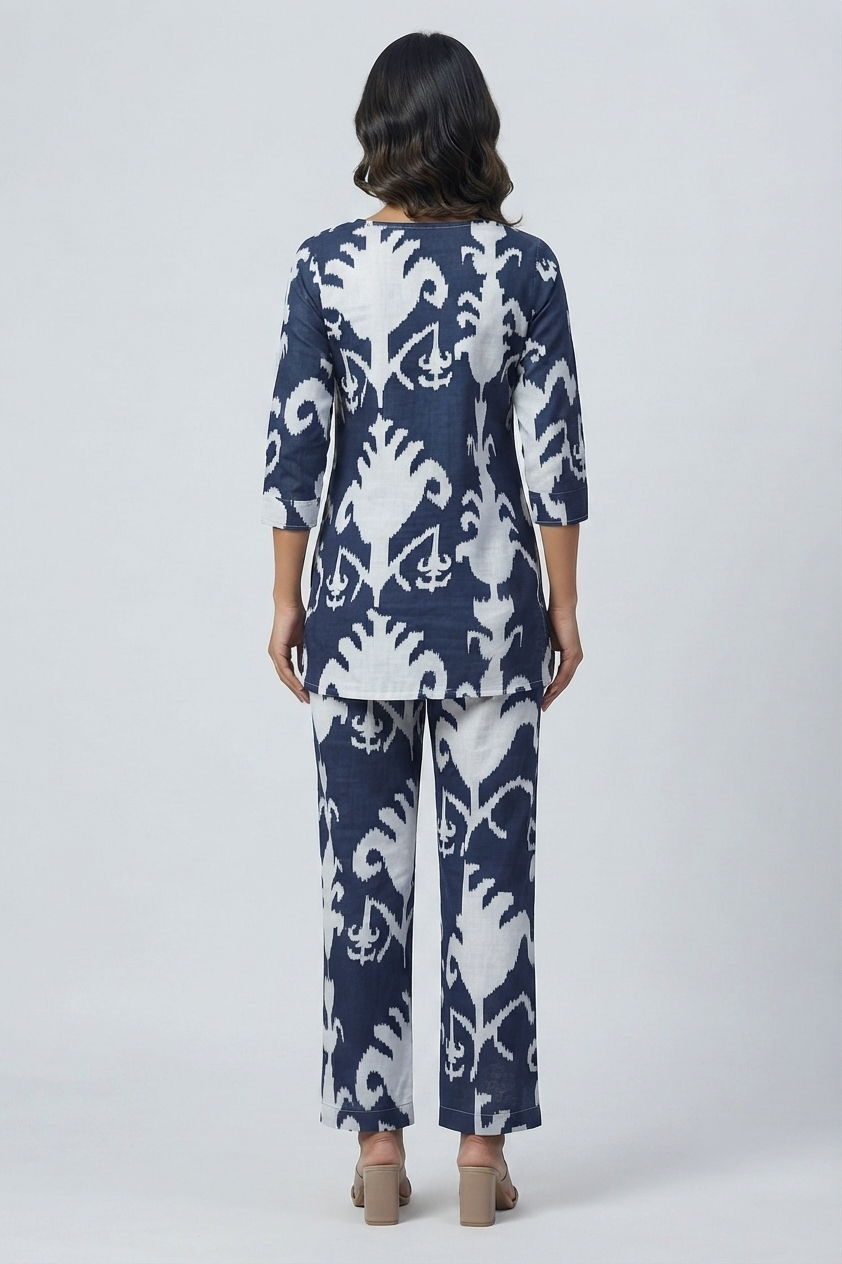 Trendy Blue & White Print Cotton Dream Co-Ord Set – Perfect for Any Occasion
