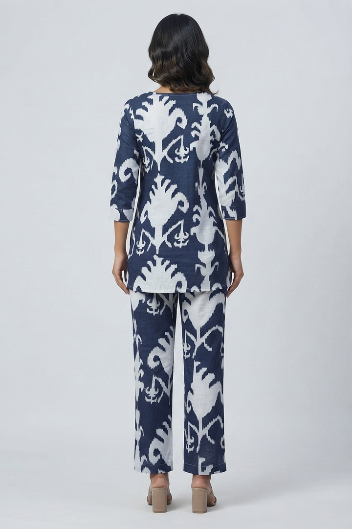 Trendy Blue & White Print Cotton Dream Co-Ord Set – Perfect for Any Occasion