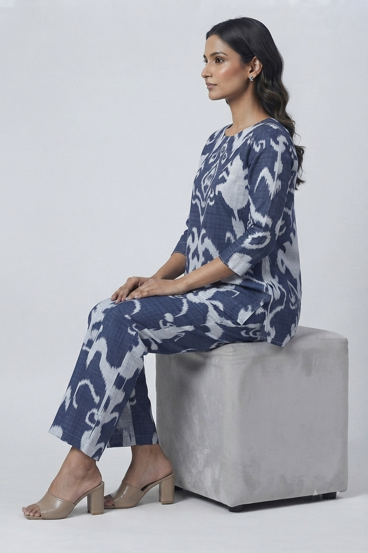 Trendy Blue & White Print Cotton Dream Co-Ord Set – Perfect for Any Occasion