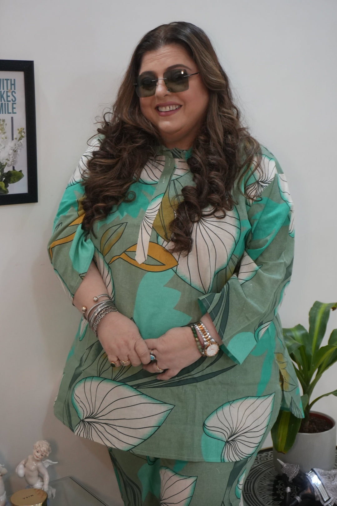 Plus Size Green Printed Cotton Co-ord Set – Comfortable Everyday Wear