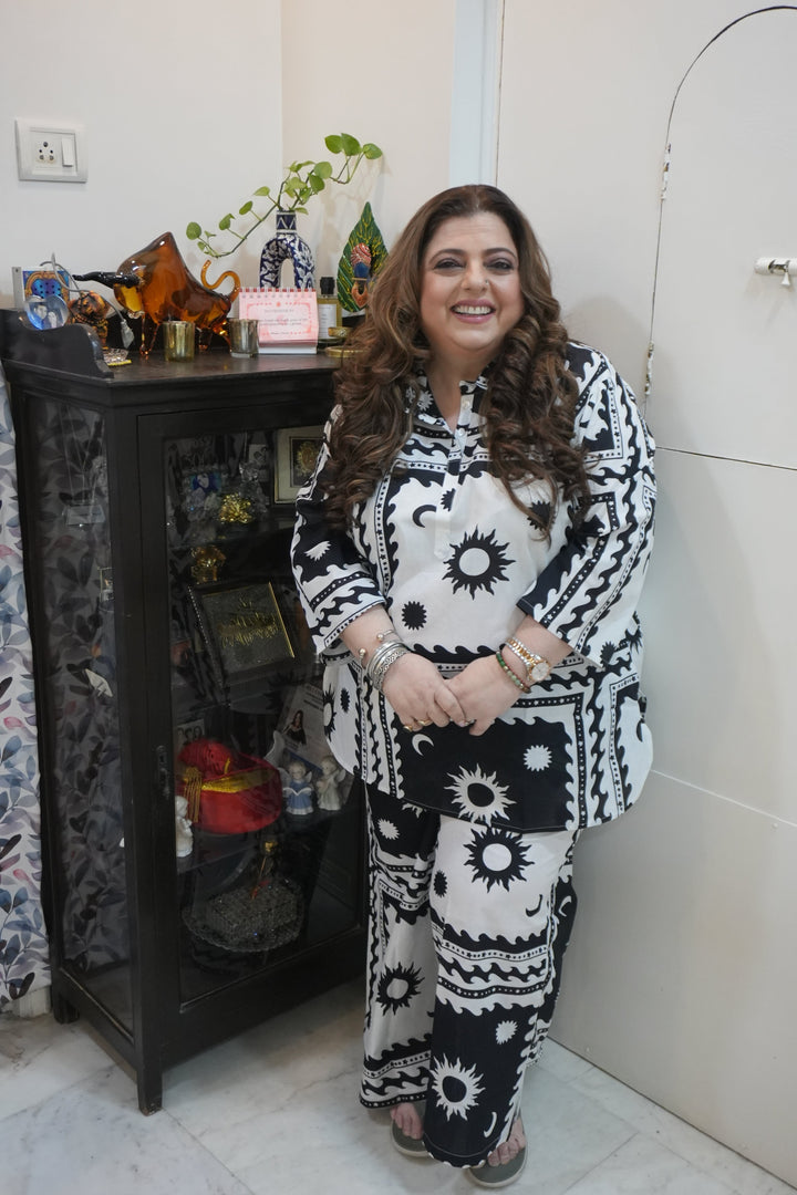 Plus Size Black Abstract Cotton Co-ord Set – Comfortable Everyday Wear