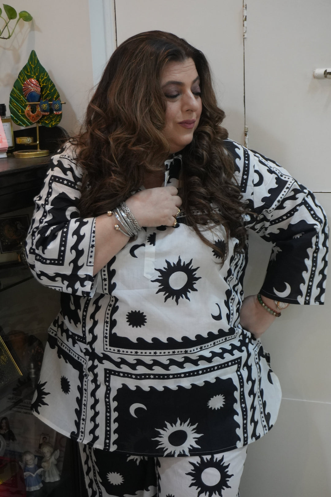 Plus Size Black Abstract Cotton Co-ord Set – Comfortable Everyday Wear