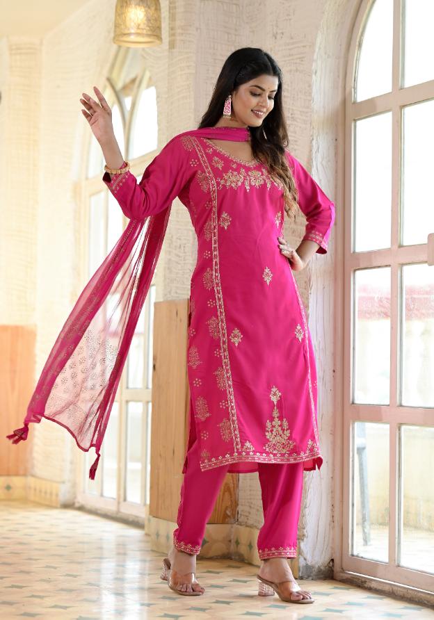 Rayon Embroidered Kurta Set