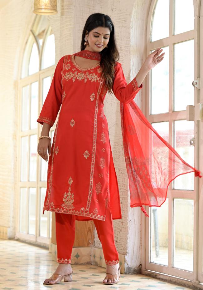 Rayon Embroidered Kurta Set