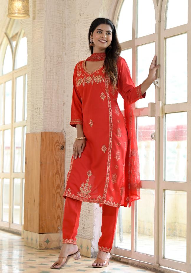 Rayon Embroidered Kurta Set