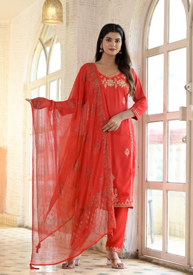 Rayon Embroidered Kurta Set