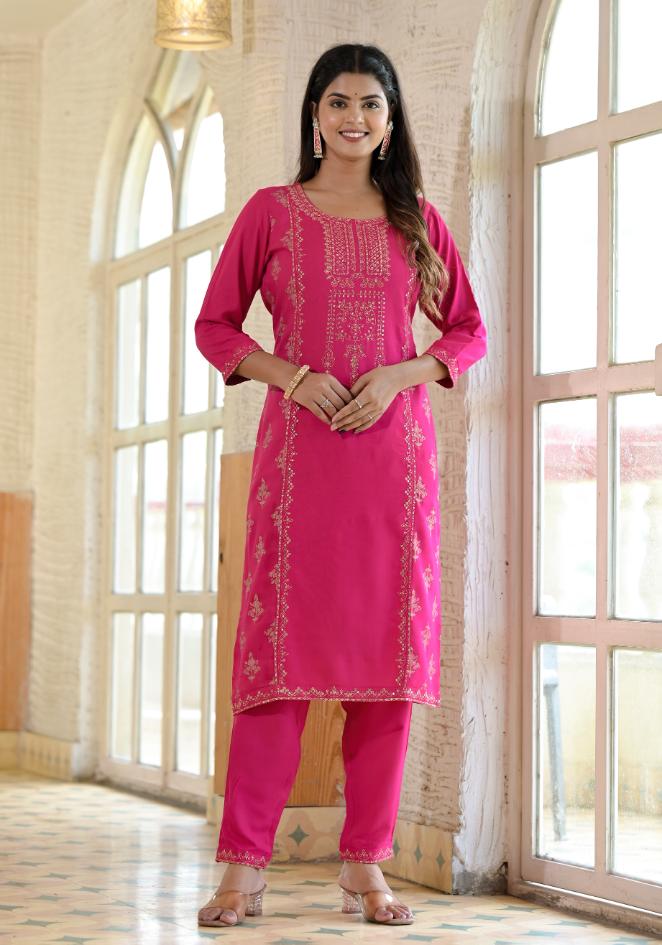 Rayon Embroidered Kurta Set