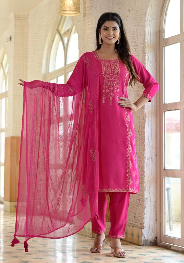 Rayon Embroidered Kurta Set