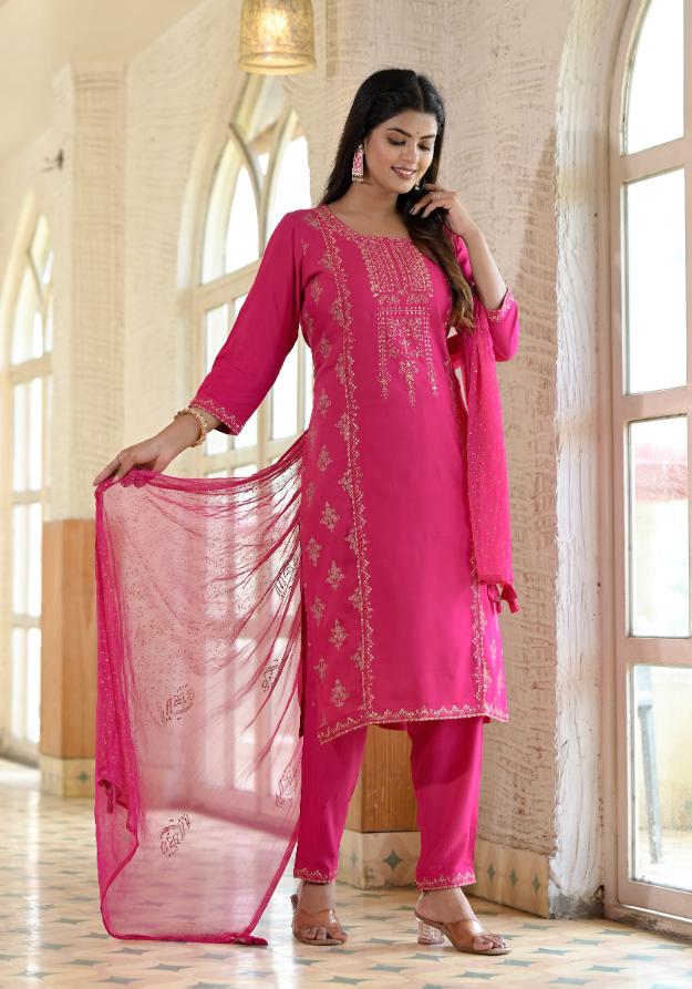 Rayon Embroidered Kurta Set