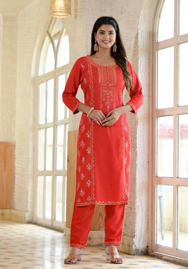 Rayon Embroidered Kurta Set