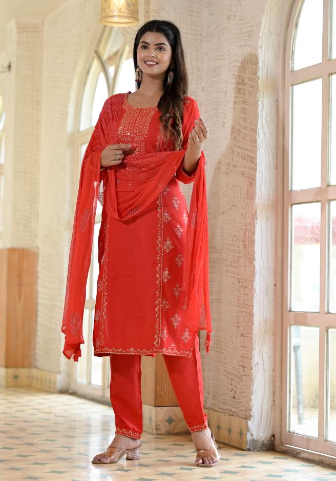 Rayon Embroidered Kurta Set