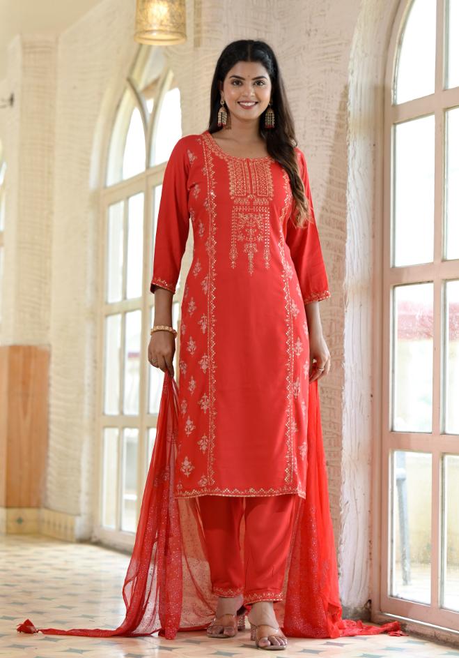 Rayon Embroidered Kurta Set