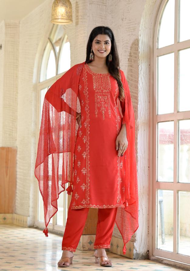 Rayon Embroidered Kurta Set