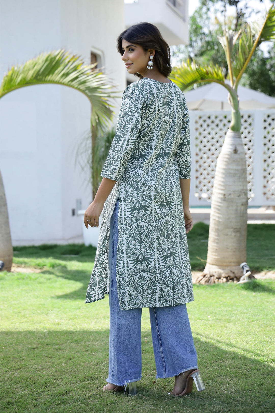 Cotton Embroidered Straight Fit Kurti Set