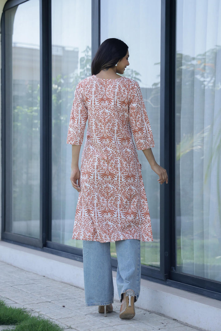 Cotton Embroidered Straight Fit Kurti Set