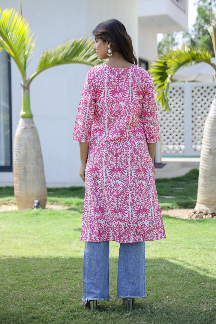 Cotton Embroidered Straight Fit Kurti Set