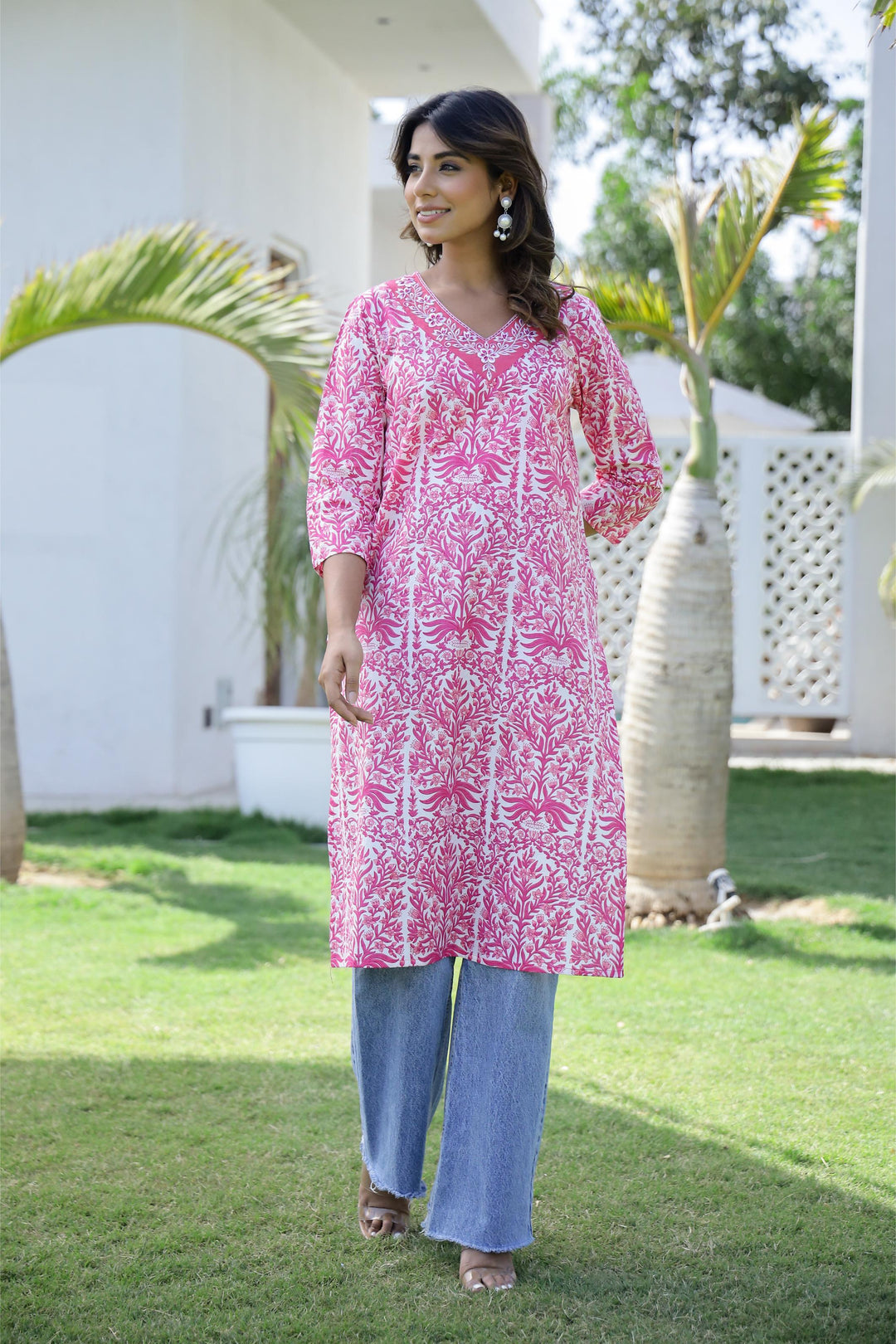 Cotton Embroidered Straight Fit Kurti Set