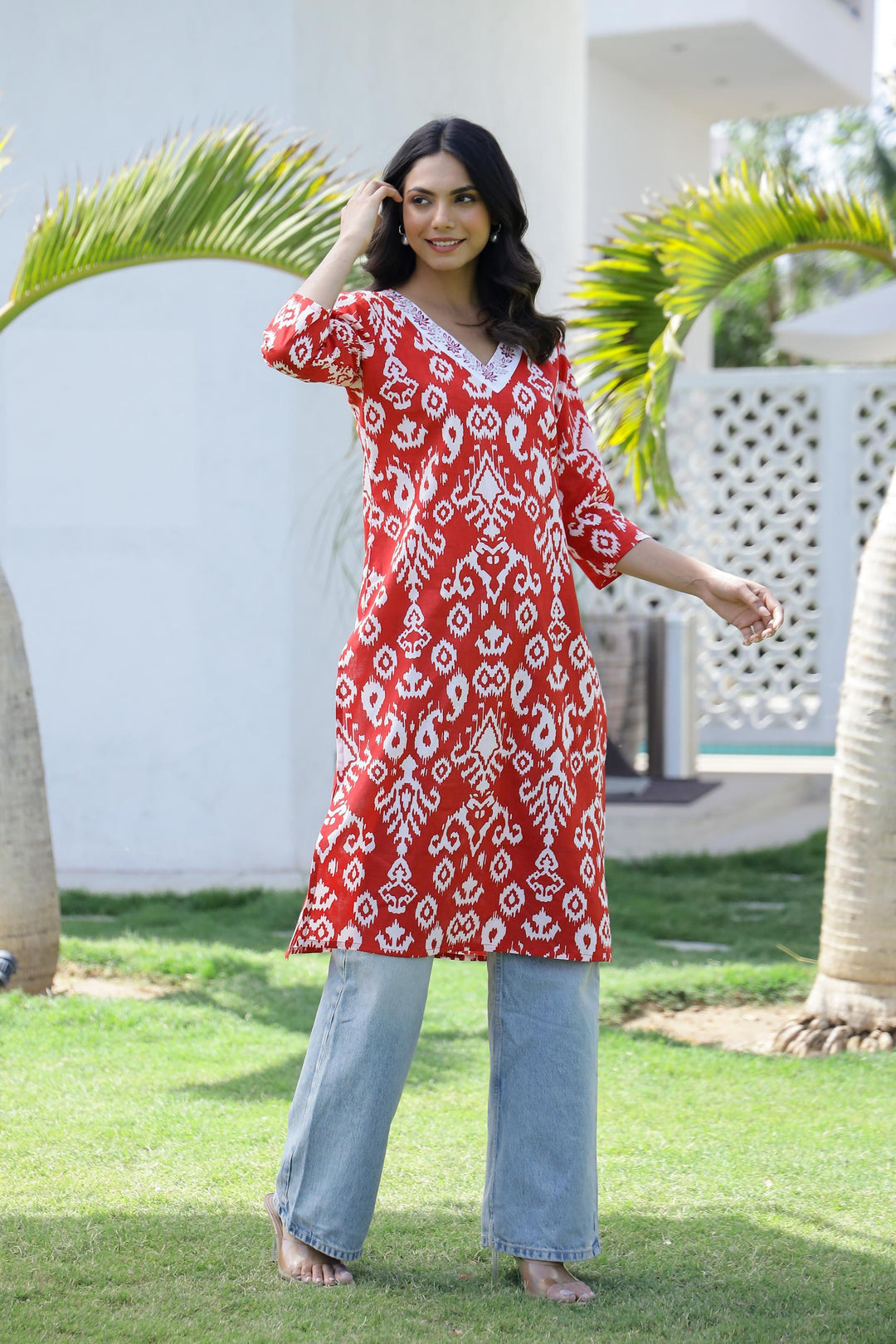 Cotton Embroidered Straight Fit Kurti Set