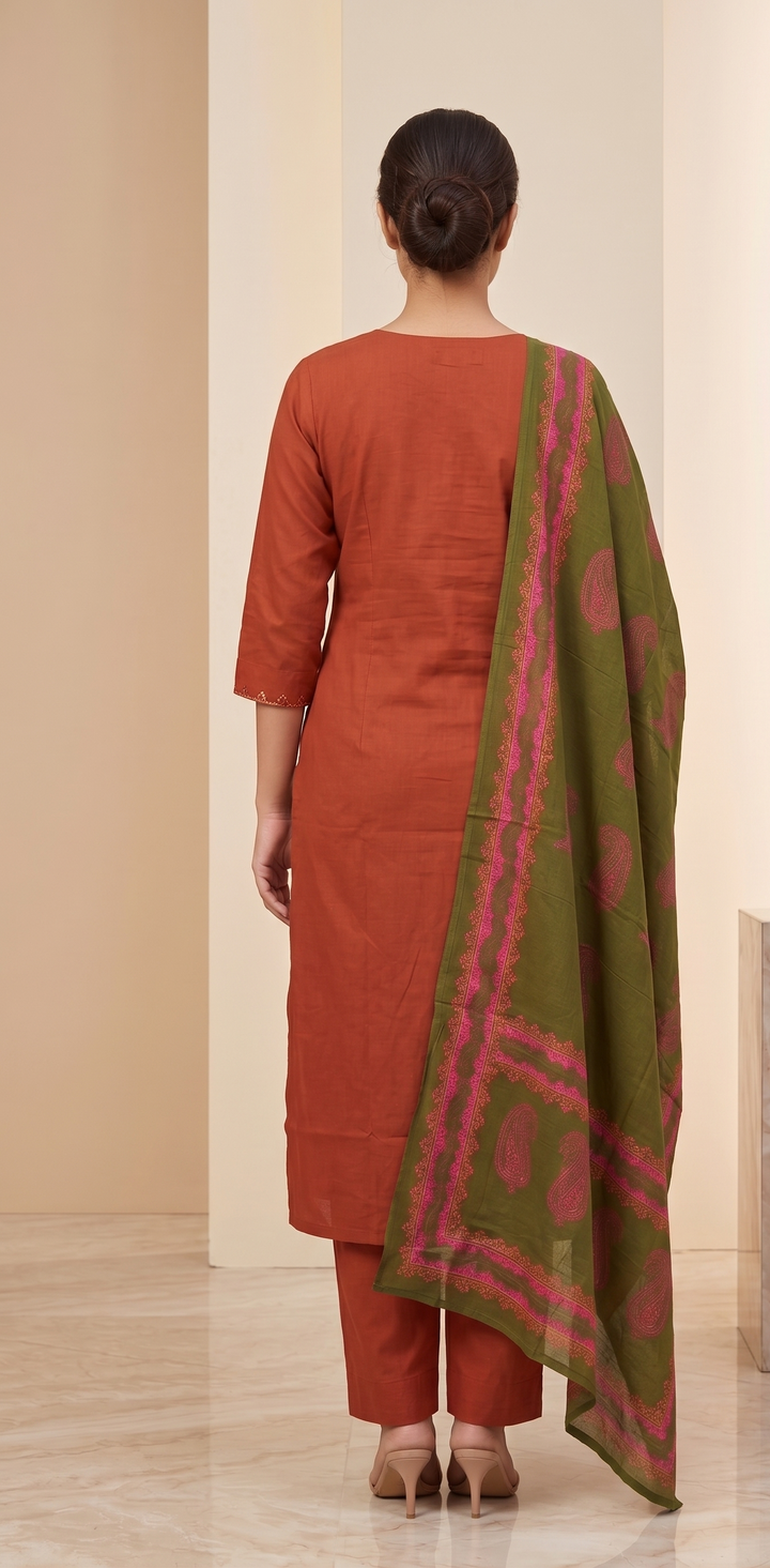 Aabroo Rust Bloom Kurta Set
