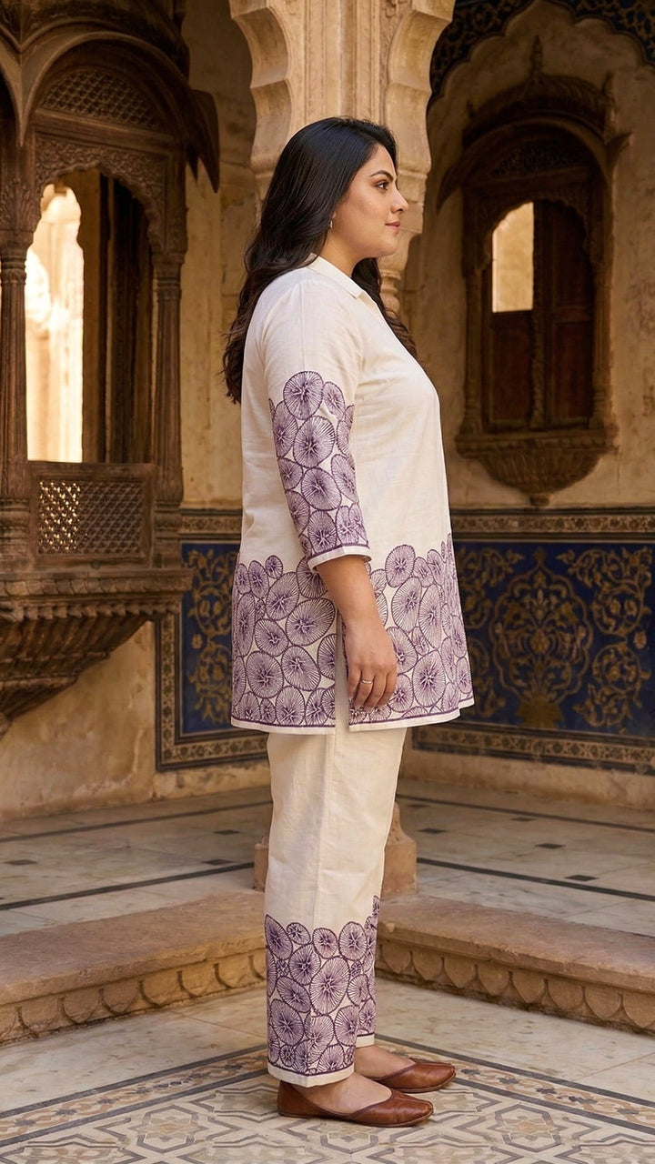 Modern White Rayon Co-Ord Set for Women | Floral Printed Matching Set | Chic Minimal Outfit