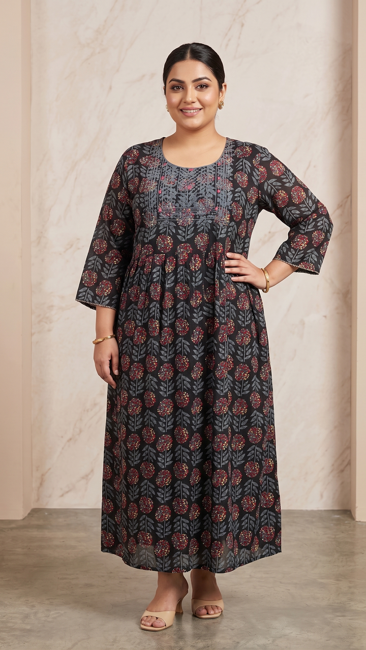 Noir Gulmohar Cotton Flare Dress ✨