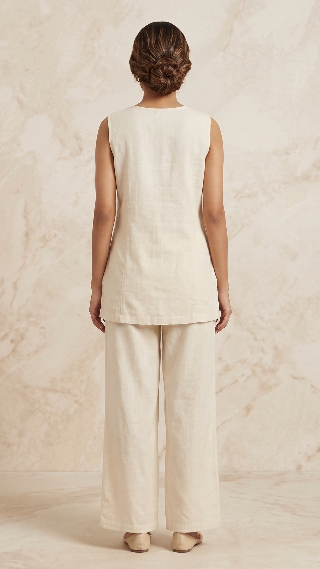 Beige Cotton Flex Co-Ord Set