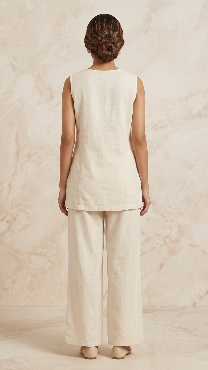 Beige Cotton Flex Co-Ord Set