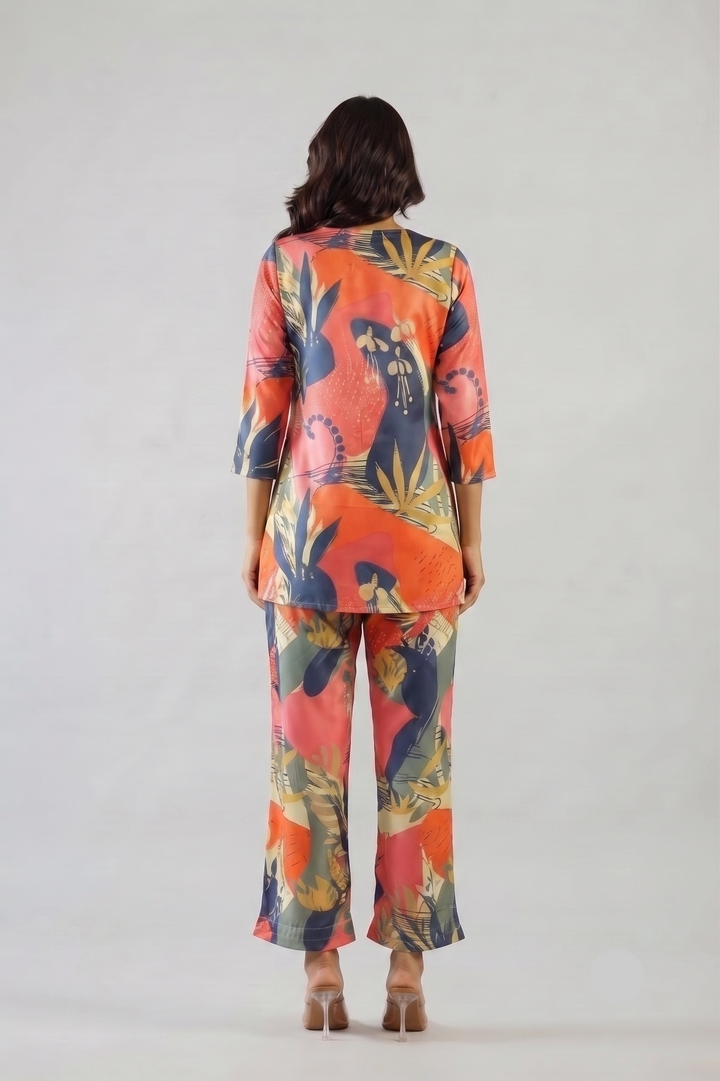 Tropical Pastel Print Satin Pajama Set - Fresh & Stylish Nightwear